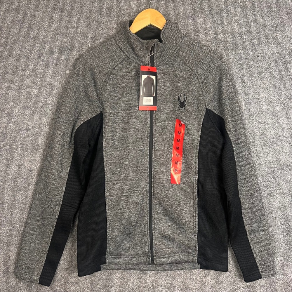 NEW Spyder Full Zip Jacket Mens Medium Grey New Knit Tech Fleece 1144650